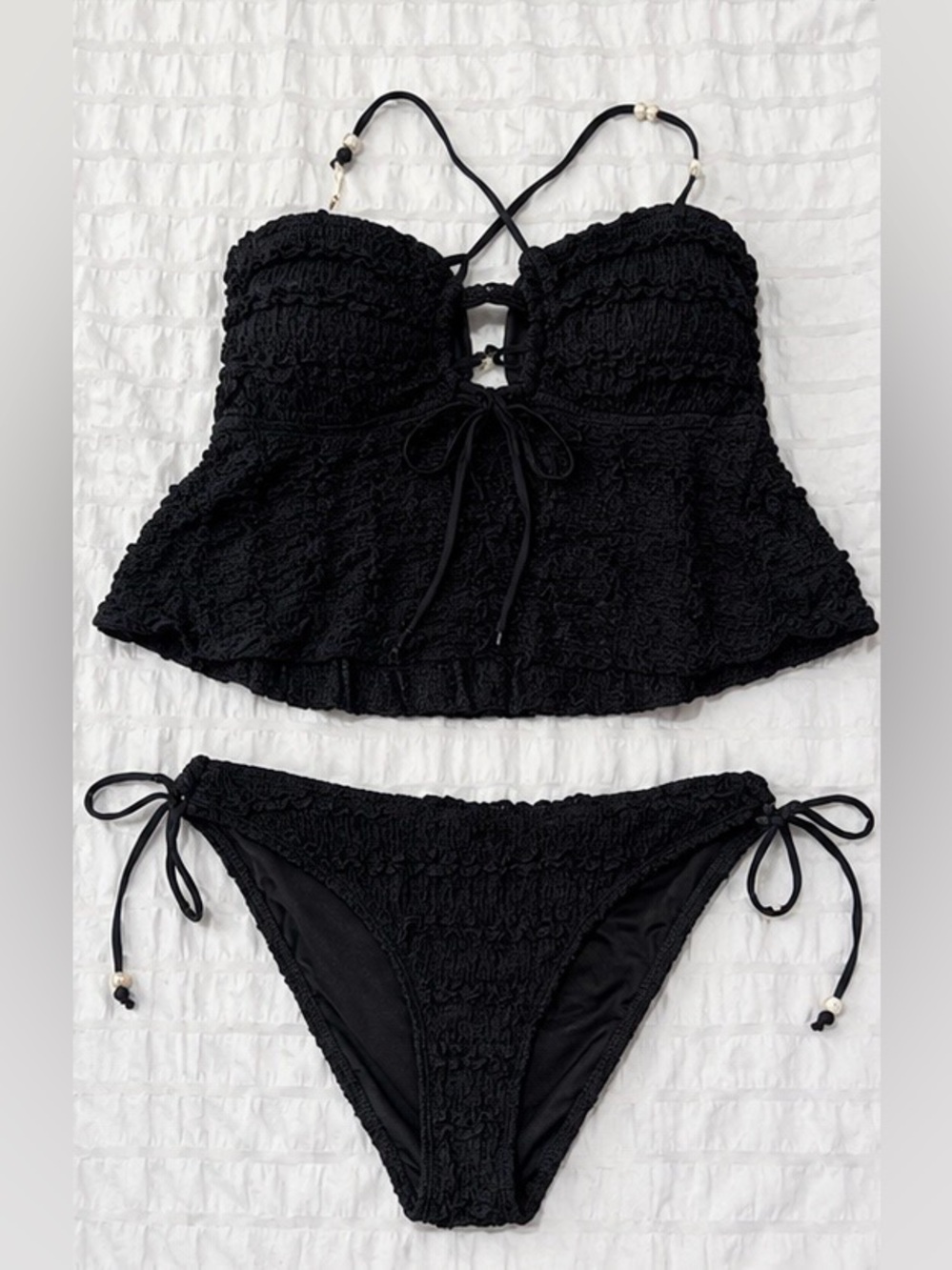 Black Textured Tankini Swimsuit Set - Picture 1 of 6